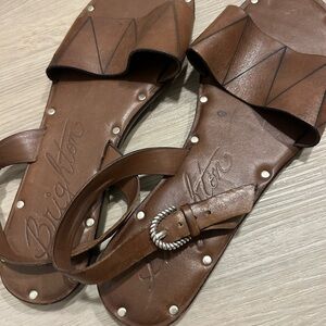 Brighton Brown Leather Sandals with Silver Accents
